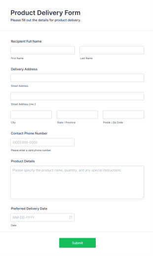 Product Delivery Form Template