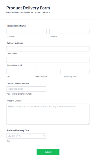Product Delivery Form Template