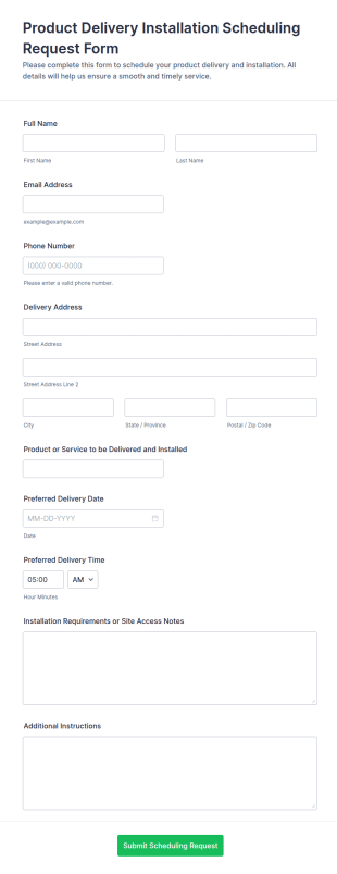 Product Delivery Installation Scheduling Request Form Template