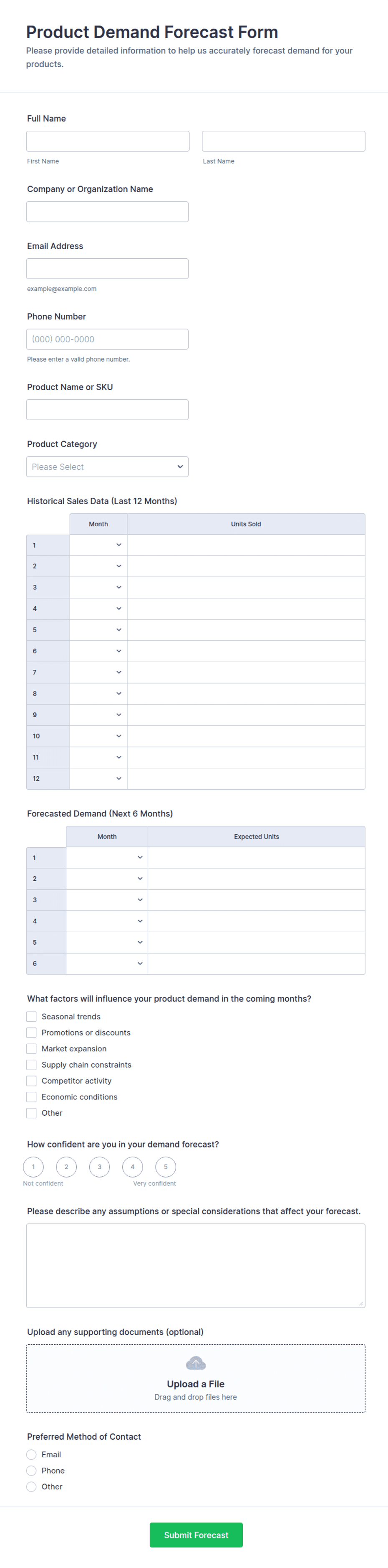 Product Demand Forecast Form Template | Jotform