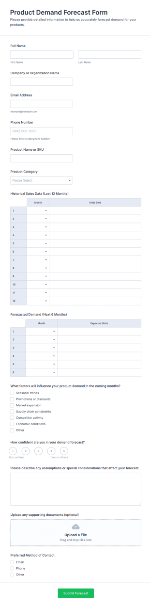 Product Demand Forecast Form Template
