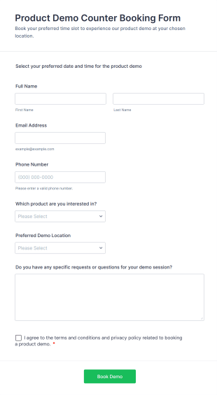 Product Demo Counter Booking Form Template