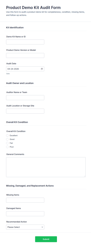 Product Demo Kit Audit Form Template