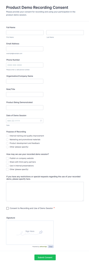 Product Demo Recording Consent Form Template