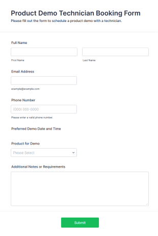 Product Demo Technician Booking Form Template