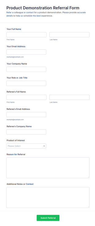 Product Demonstration Referral Form Template