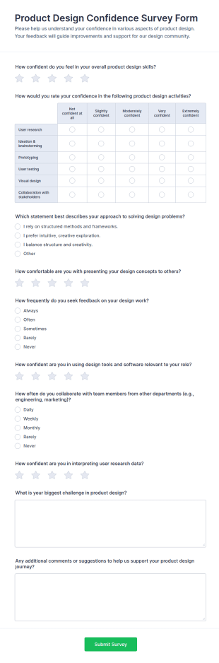 Product Design Confidence Survey Form Template