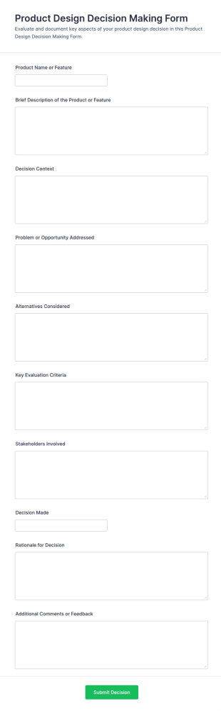 Product Design Decision Making Form Template