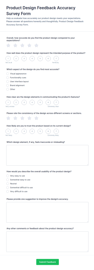 Product Design Feedback Accuracy Survey Form Template