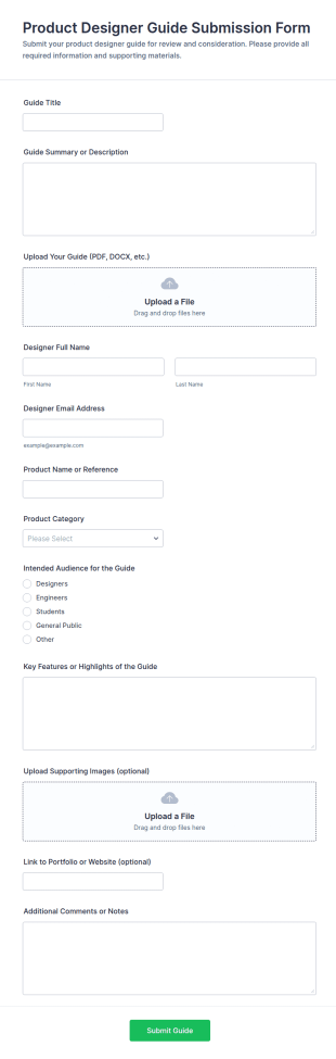 Product Designer Guide Submission Form Template