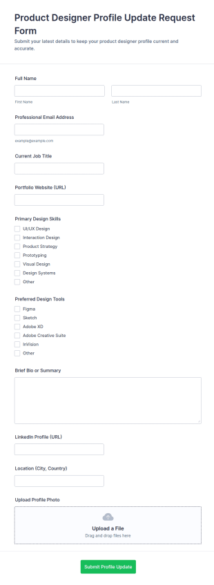 Product Designer Profile Update Request Form Template