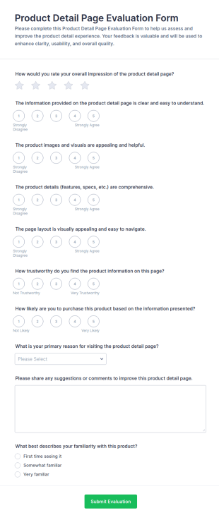 Product Detail Page Evaluation Form Template
