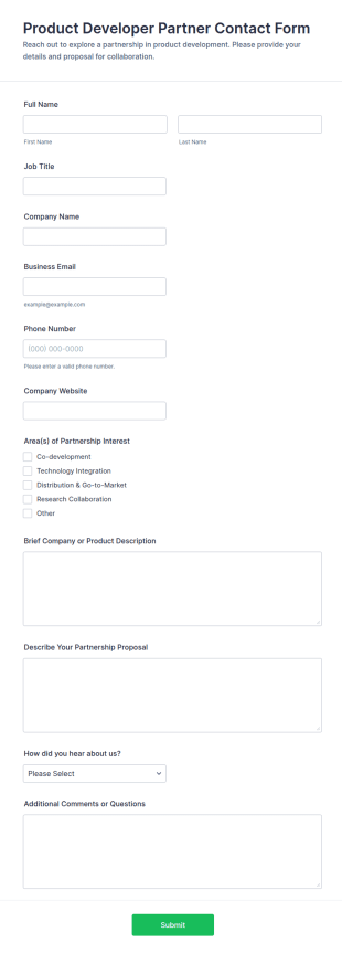 Product Developer Partner Contact Form Template