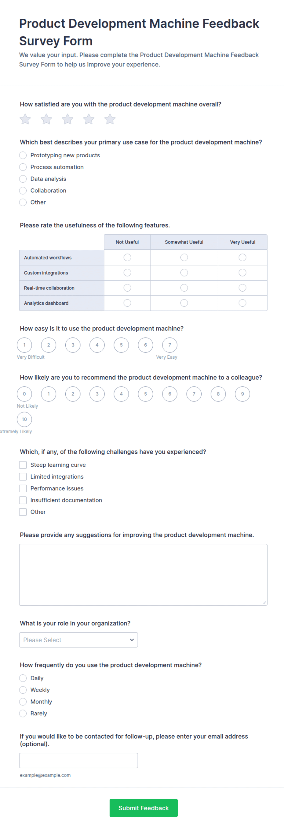 Machine Sign Templates Product Development Machine Feedback Survey Form Template | Jotform