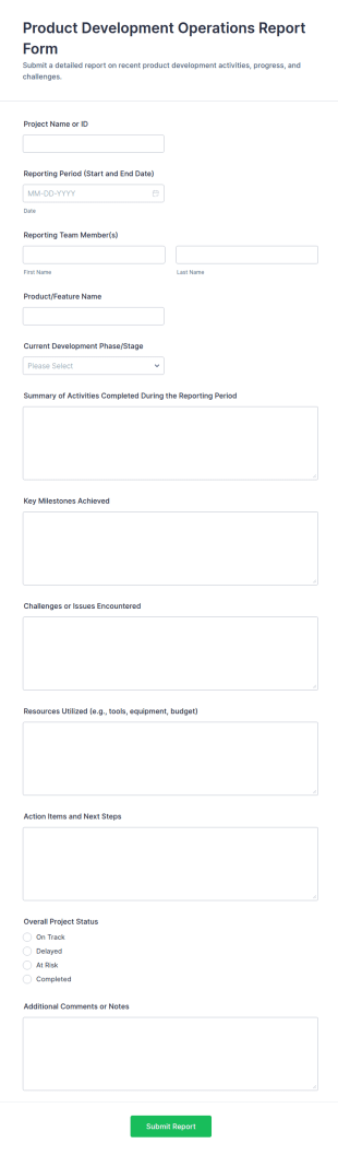 Product Development Operations Report Form Template