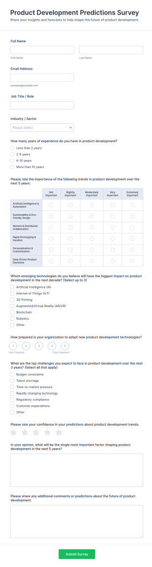 Product Development Predictions Survey Form Template