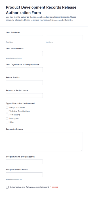 Product Development Records Release Authorization Form Template