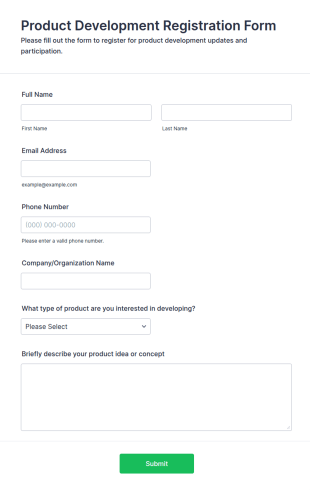 Product Development Registration Form Template
