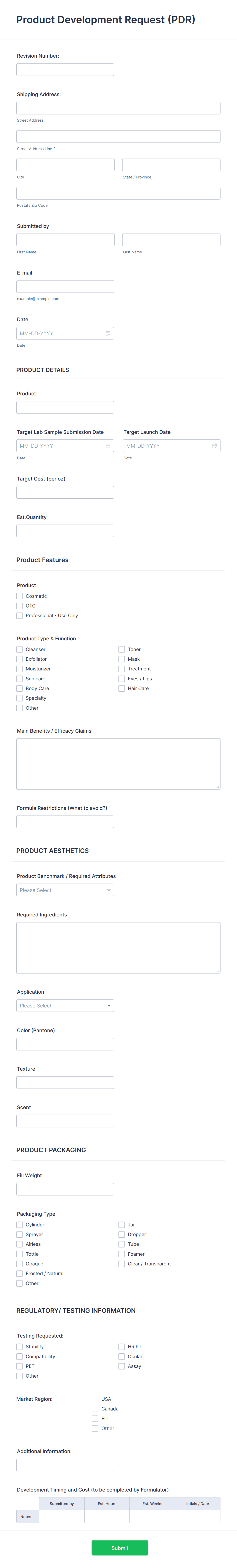 Product Development Request (PDR) Form Template | Jotform