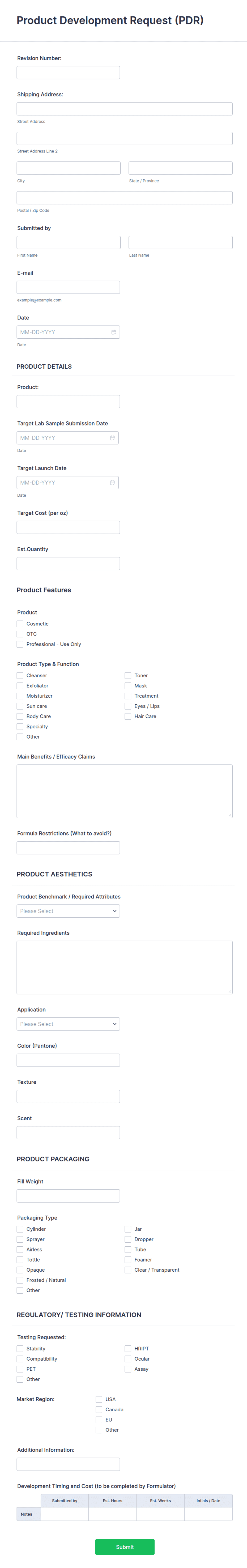 Pdr Forms Examples Product Development Request (PDR) Form Template | Jotform