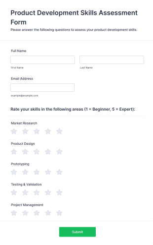 Product Development Skills Assessment Form Form Template