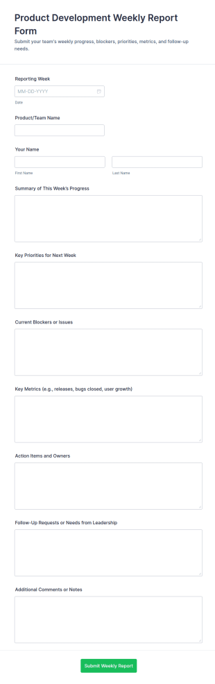 Product Development Weekly Report Form Template