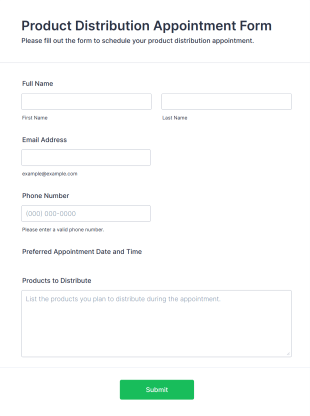 Product Distribution Appointment Form Template