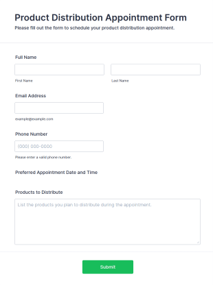 Product Distribution Appointment Form Template