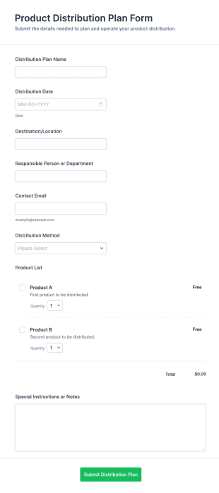 Product Distribution Plan Form Template