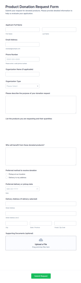 Product Donation Request Form Template