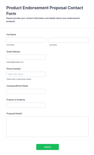 Product Endorsement Proposal Contact Form Template