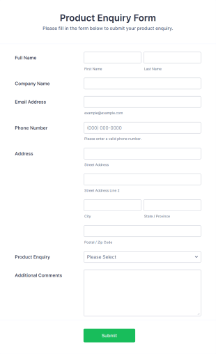 Product Enquiry Form Template