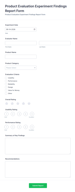 Product Evaluation Experiment Findings Report Form Template