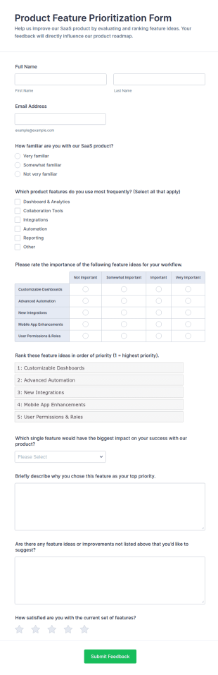 Product Feature Prioritization Form Template