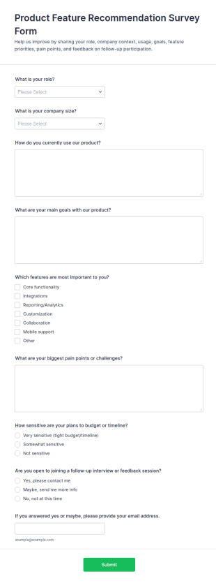 Product Feature Recommendation Survey Form Template