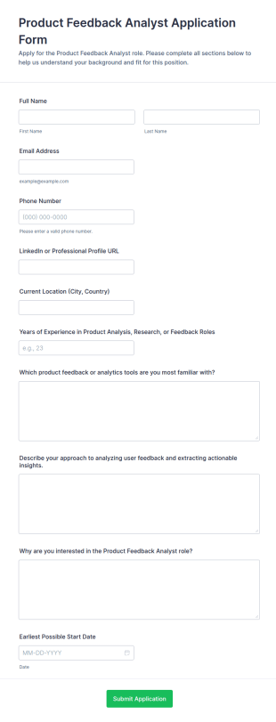 Product Feedback Analyst Application Form Template