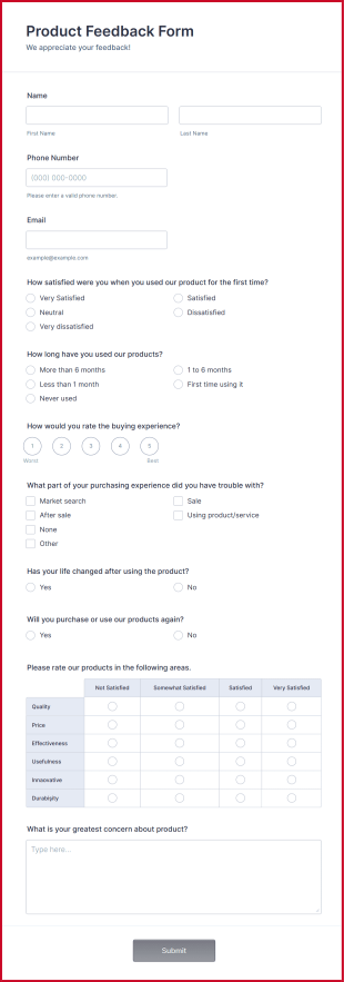 Product Feedback Form Template