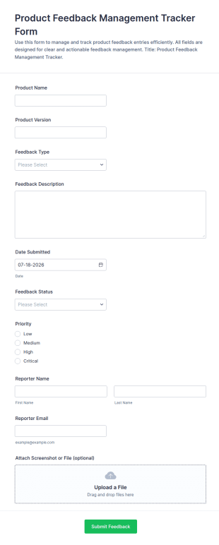 Product Feedback Management Tracker Form Template