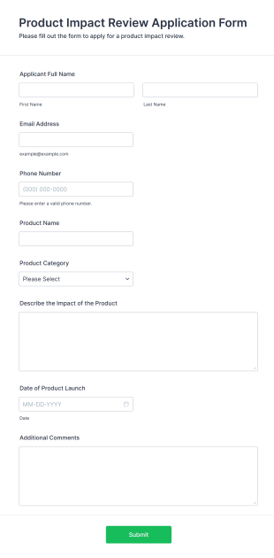 Product Impact Review Application Form Form Template