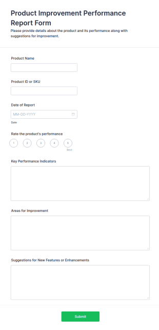 Product Improvement Performance Report Form Template