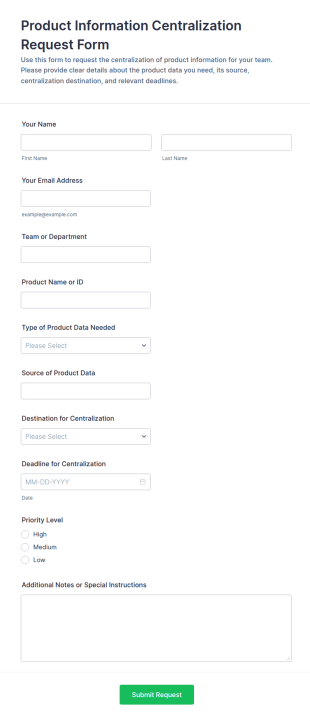 Product Information Centralization Request Form Template