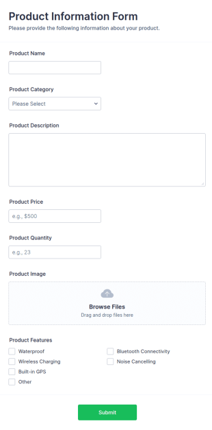 Product Information Form Template