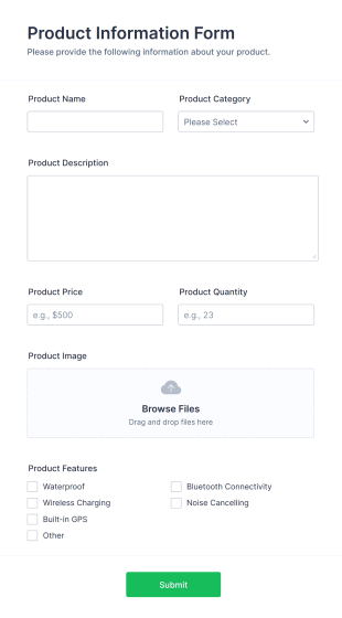 Product Information Form Template
