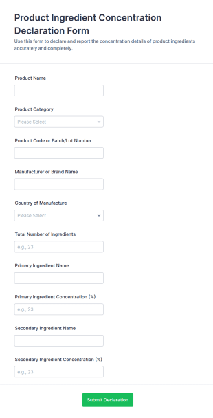 Product Ingredient Concentration Declaration Form Template