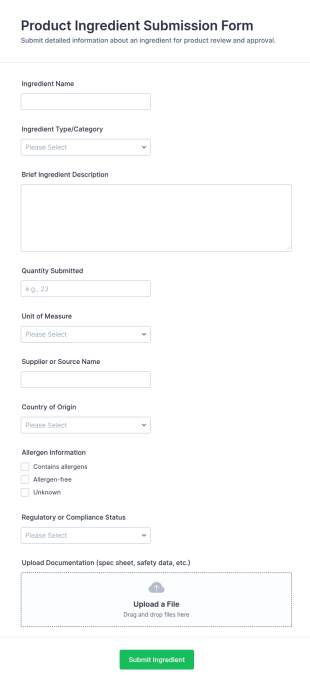 Product Ingredient Submission Form Template