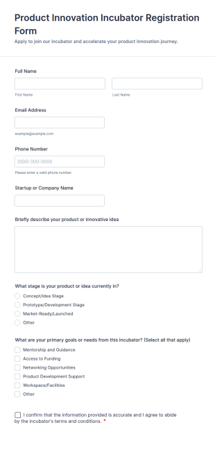 Product Innovation Incubator Registration Form Template