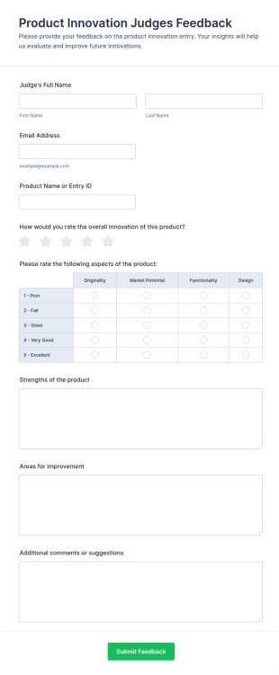 Product Innovation Judges Feedback Form Template