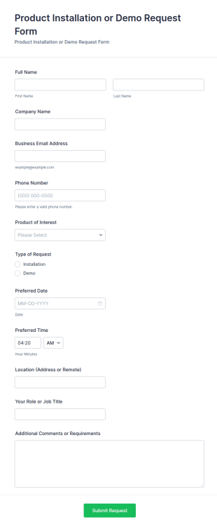 Product Installation Or Demo Request Form Template