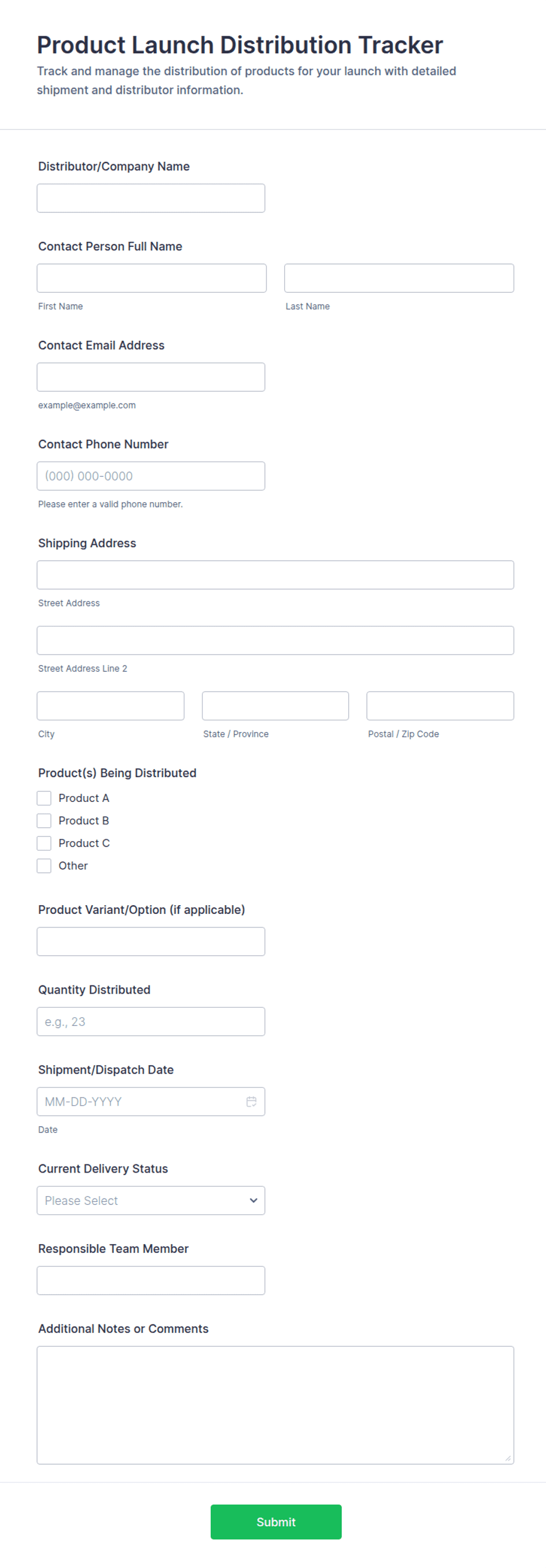 Product Launch Distribution Tracker Form Template | Jotform