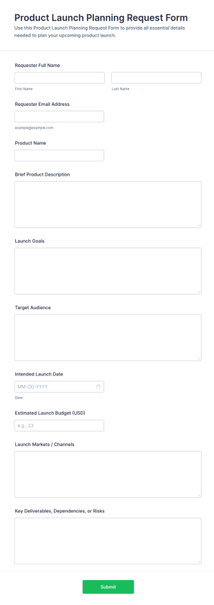 Product Launch Planning Request Form Template